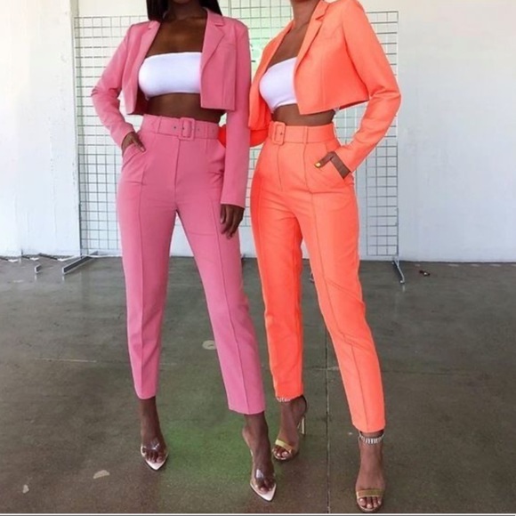 Orange two piece suit blazer + belted pants - Picture 4 of 6